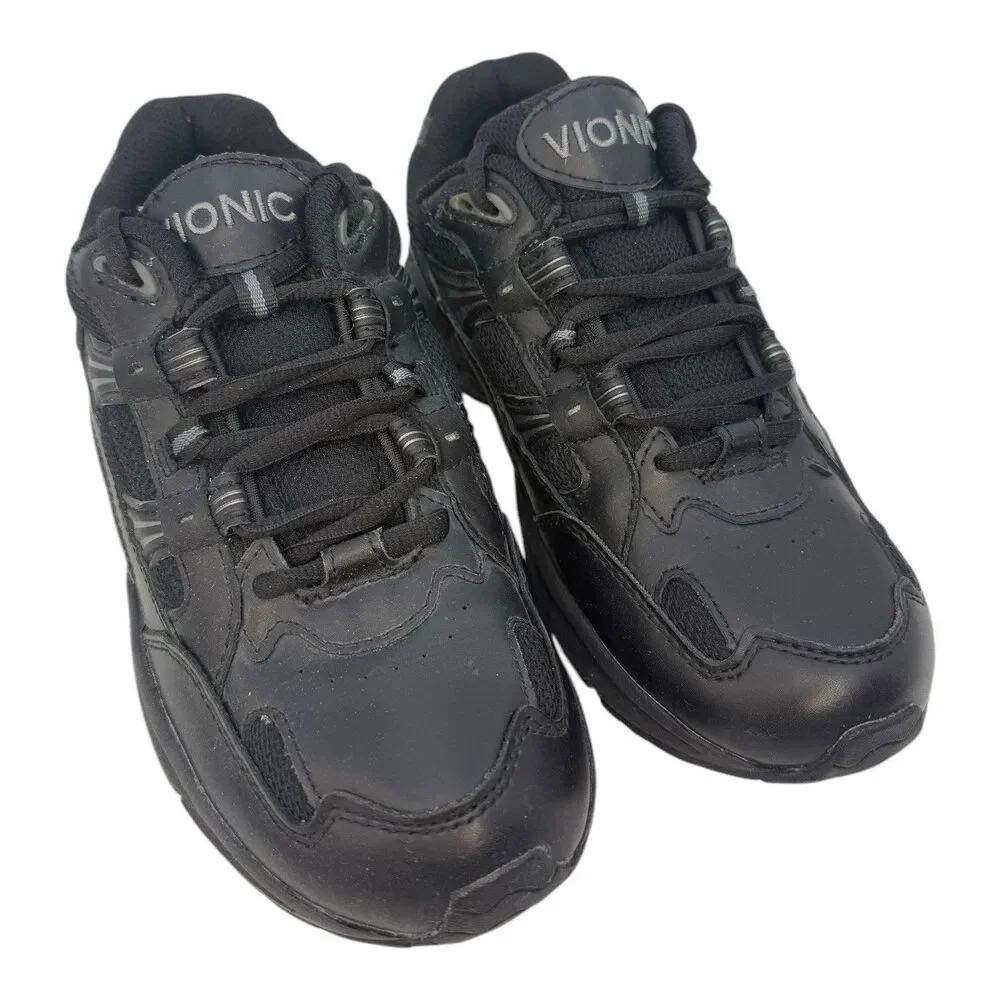 Vionic Walker Shoes Womens  Size 7 Black Leather Lace Up Sneaker Walking Comfort
